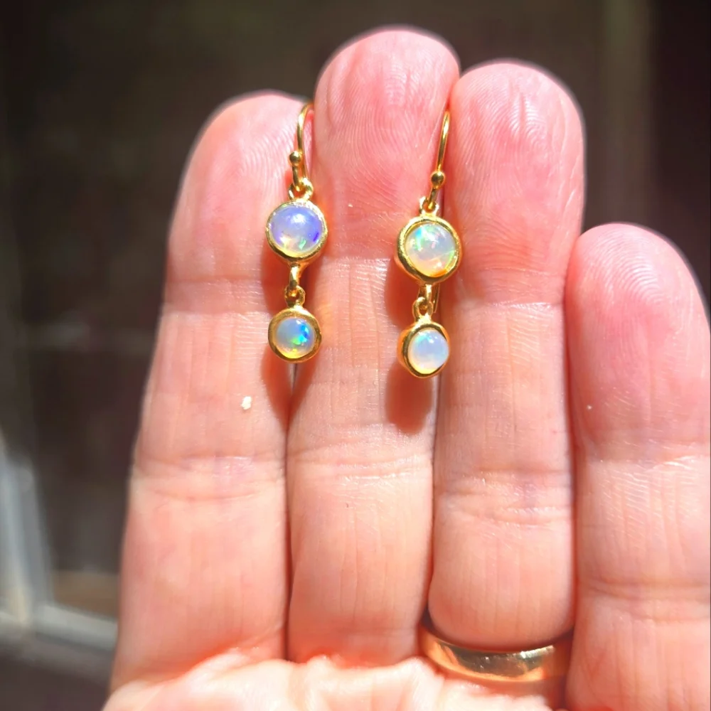 Opal sterling & gold 4k each earrings - Picture 1 of 8